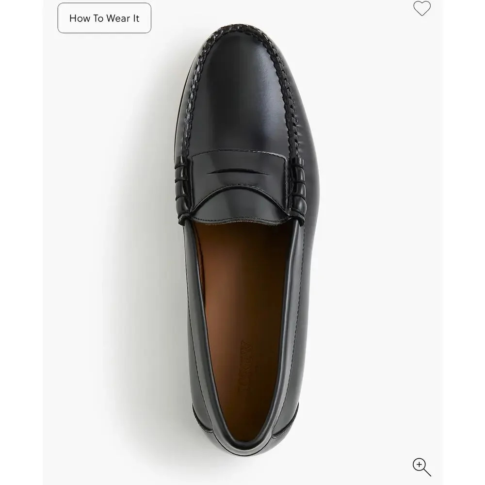 J. Crew Men's Penny Loafers Shoes Comfort Leather Round-Toe Black Size 10 NWOB